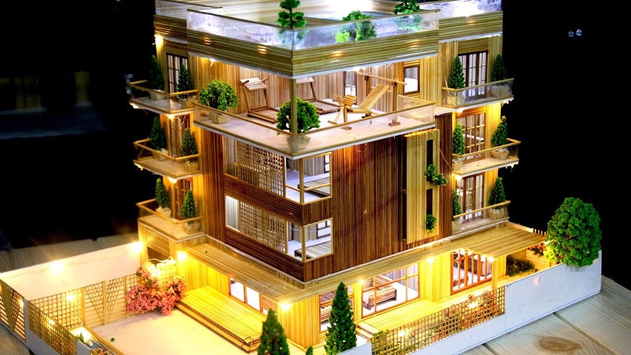 DIY Casa en miniatura con palitos de madera y luces LED