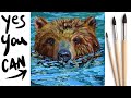 BEAR IN RIVER WATER Beginners Learn to paint Acrylic Tutorial Step by Step Day 11  #AcrylicApril2021