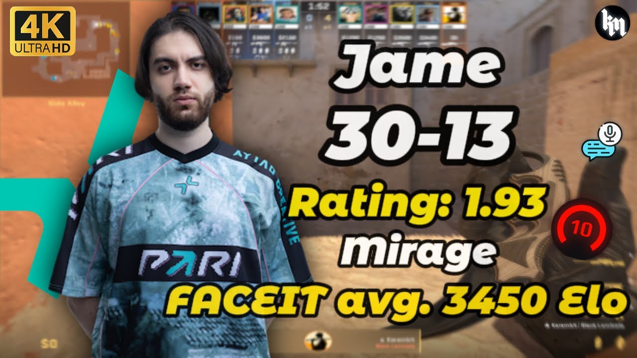Jame (30-13) Rating: 1.93 (Mirage) | FACEIT avg. 3450 Elo | Nov 7, 2025 