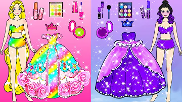 Pink And Purple Dresses New School | Nursery Paper Doll Cartoon | Woa Doll American Kids