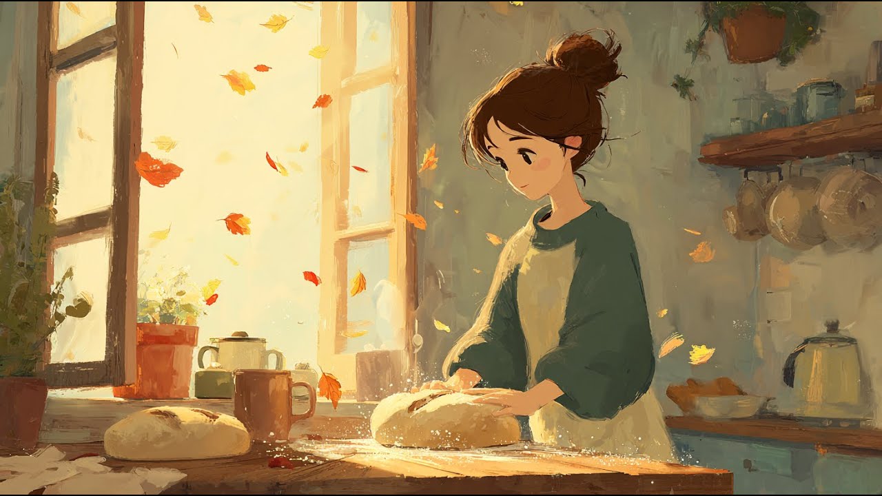 Cozy Autumn Baking ASMR 🍂 Baking Fresh Bread on the Balcony | Relaxing Ambience | Ghibli style ASMR
