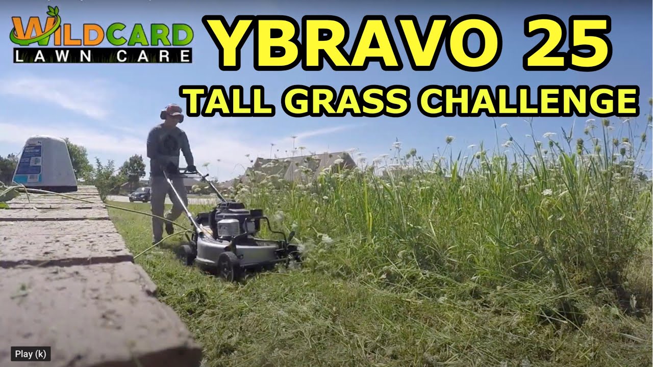 Push Mowing extremely overgrown lawn "YBRAVO 25" - YouTube