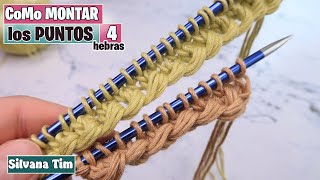 Montaje de puntos con 4 hebras  Punto para un comienzo de labor. ¿Cómo MONTAR LOS PUNTOS Fácil?