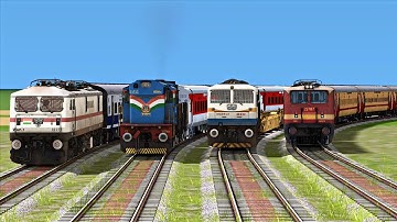 4 LINE CURVED RAILROAD CROSSING OF TRAINS AT BUMPY RAILROAD TRACKS | Train Simulator #Railroad