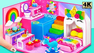 Build Pink Unicorn House with Cutest Bed, Rainbow Stairs from Polymer Clay ❤️ DIY Miniature House