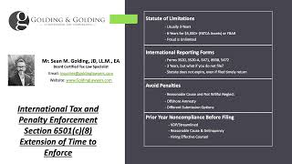 International Tax and Penalties Section 6501(c)(8) Extension of Time to Enforce - Golding &amp; Golding