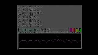 Sockmaster&#39;s Cocotracker Mod Player running on a Tandy CoCo3