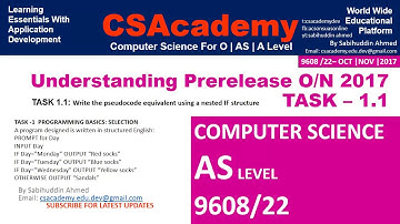 Prerelease Solution Task 1.1 for AS Level 9608/22. Oct|Nov 2017. By Sabihuddin Ahmed Siddiqui