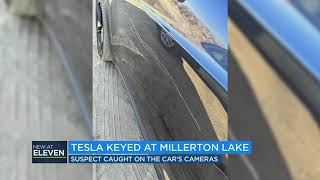 Tesla's camera captures man vandalizing vehicle in California