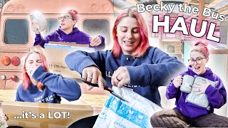 a GIANT Becky the Bus Haul! fun stuff, decorations, electric, & solar for our skoolie