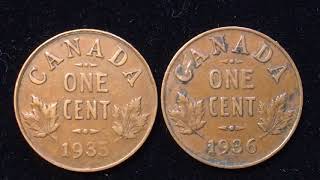 Canada One Cent Coin The Last of the George V Small 1 Cents 1935 1936