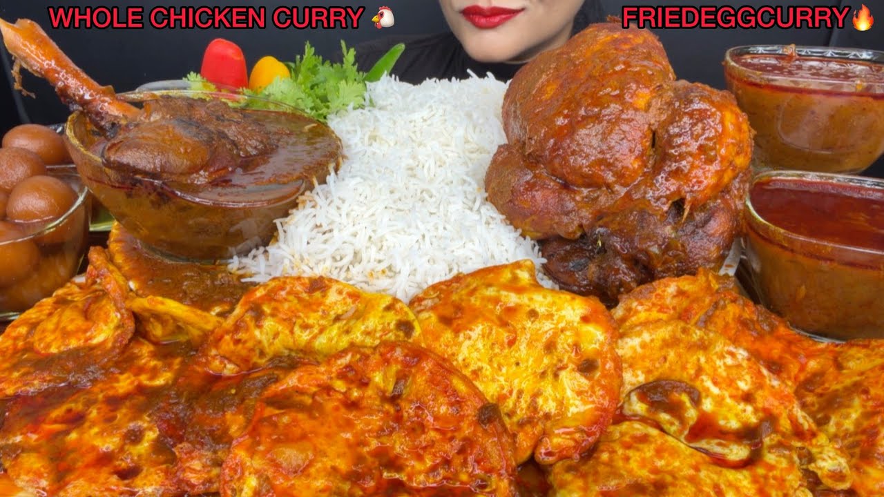 WHOLE CHICKEN CURRY,MUTTON CURRY,FRIED EGG CURRY,GULAB JAMUN ASMR EATING