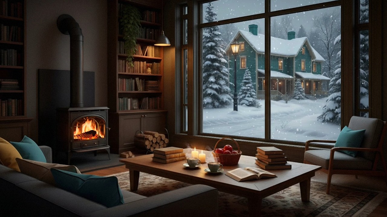 Cozy Winter Jazz ❄️ Fireplace & Snow Ambience | Relaxing Smooth Jazz for Study, Work & Sleep
