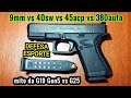 Qual o melhor calibre de pistola? 9mm x 40 x 45 x 380 p/ esporte e defesa. O mito da G19 gen5 vs G25