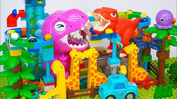 Satisfying Building Blocks Marble Run I love dinosaurs ! A block coaster full of amazing features