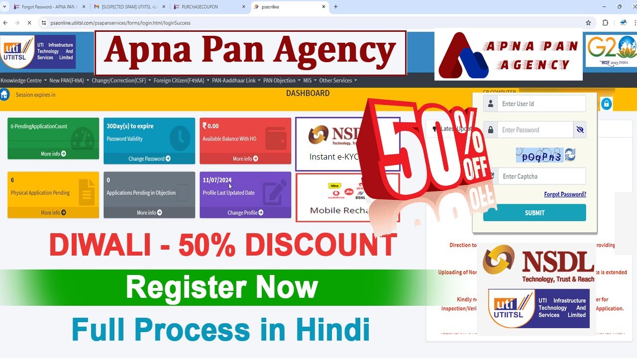 🪔 50% Discount Diwali OFFER - NSDL and UTI pan card agency registration online - Apna Pan Agency