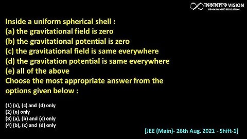 Inside a uniform spherical shell : the gravitational field is zero: gravitational field & Potential
