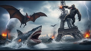 King Kong: Clash with the Giant Bat – Shark Titan & Eiffel Tower Chaos! #kingkong #movie #ai
