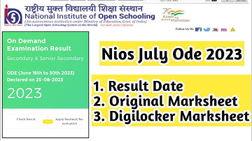 Nios July 2023 Ode Result Declared Digilocker Marksheet Original Marksheet Kab Aayega #nios