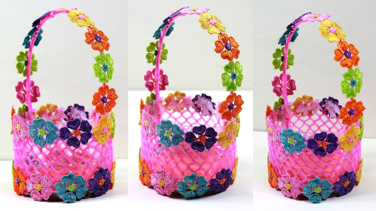 Basket Out Of Waste empty Plastic Bottle and Fruit Foam Net / Empty