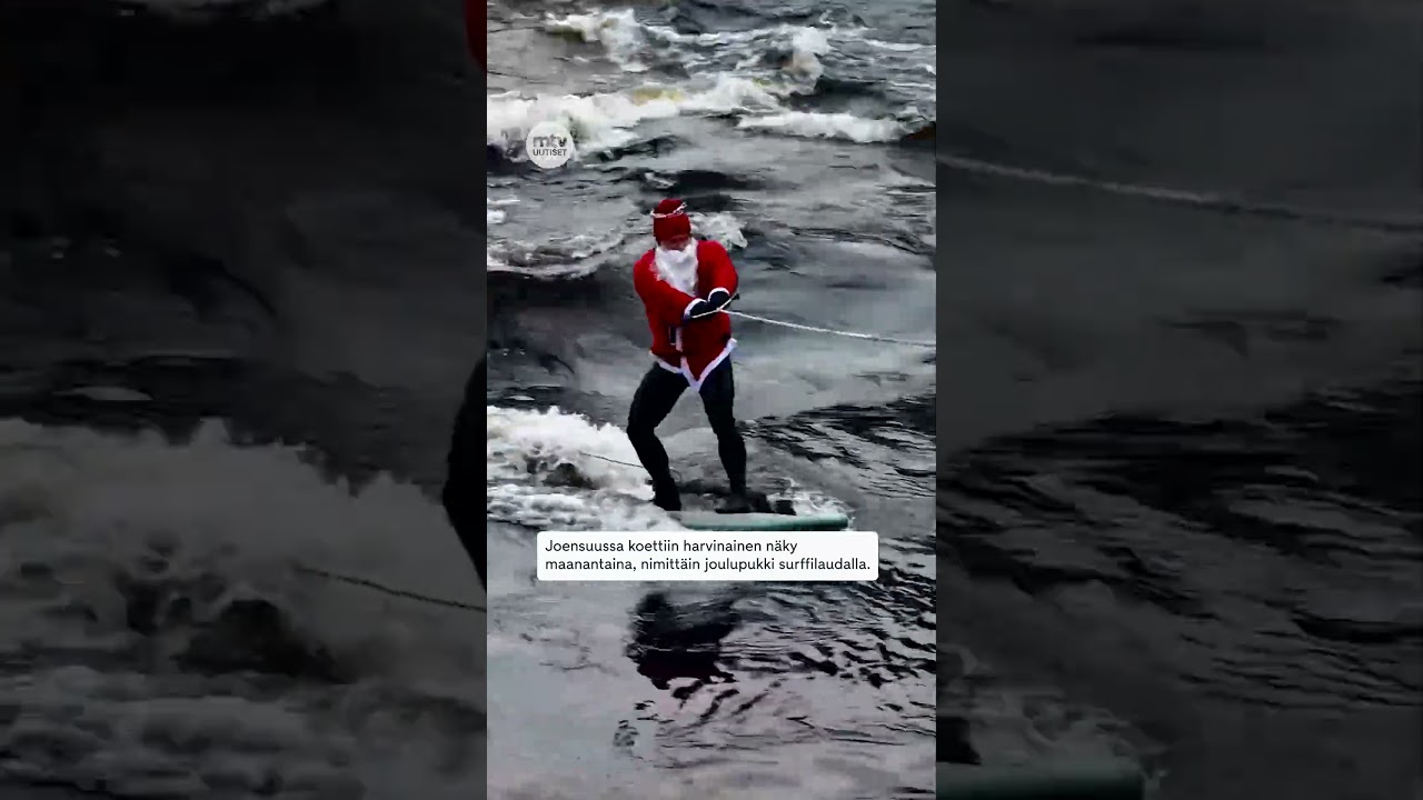 Surffaava joulupukki hämmensi Joensuun keskustassa