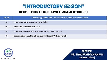 ETABS I RCDC I EXCEL BATCH 19 INTRODUCTRY SESSION I Decmeber 2025