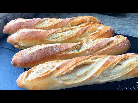 Pan rápido en 1 hora tierno y crujiente “barra de pan francés” 