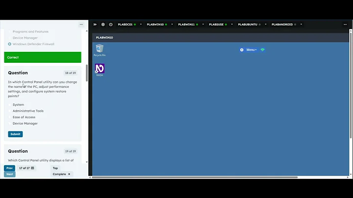 Live Virtual Machine Lab 12-2: Configuring a Windows Device using the Control Panel - ANSWER ONLY