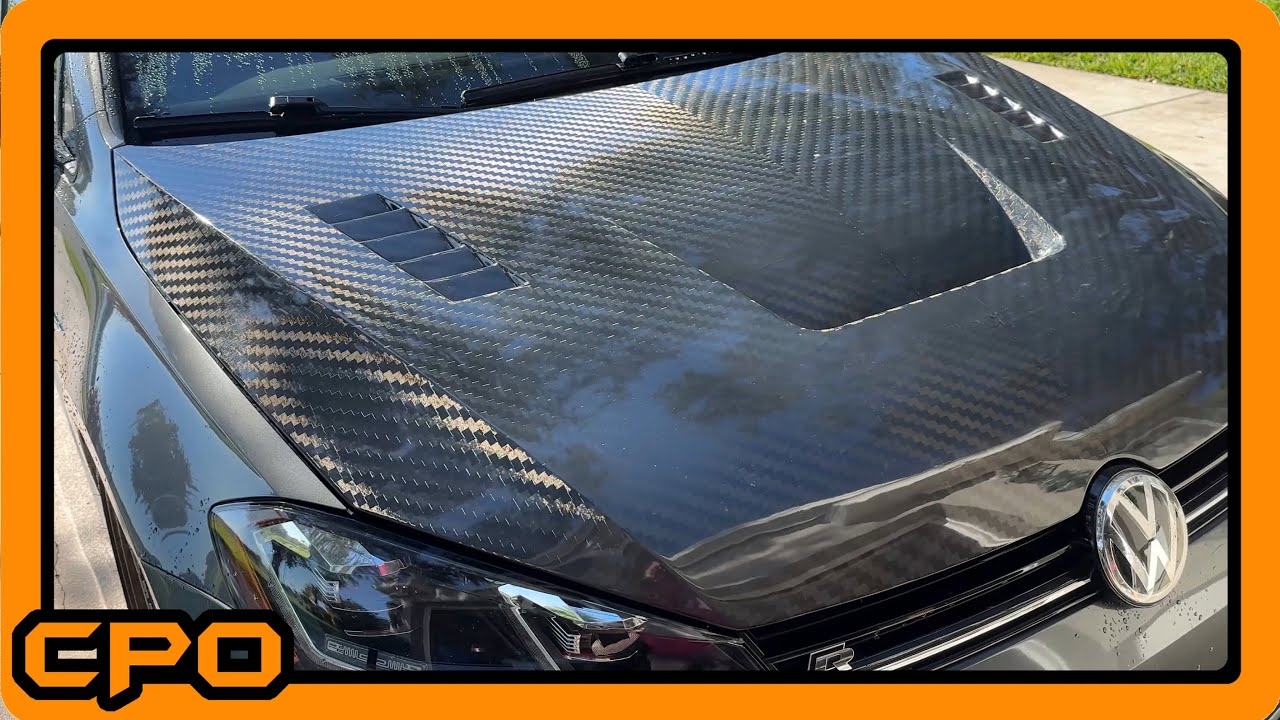 PDC 12K Mega Twill Carbon Fiber Hood Install 2019 Golf R YouTube