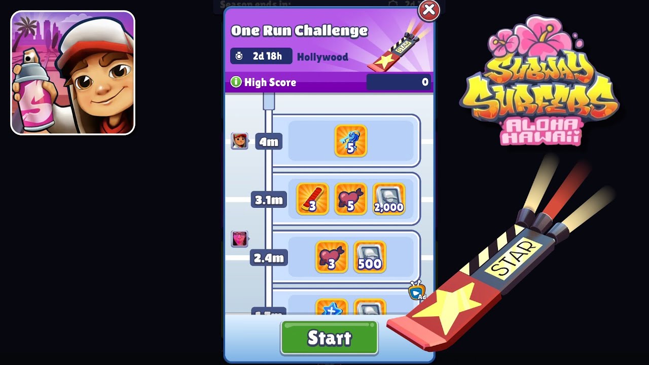 Subway Surfers Hawaii 2024 - One Run Challenge - You will get Standing Ovation Board!