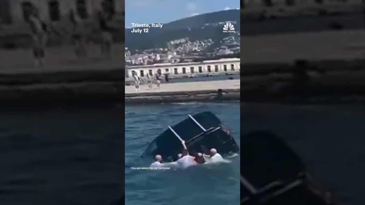 Italian army cadets save a driver from a sinking car