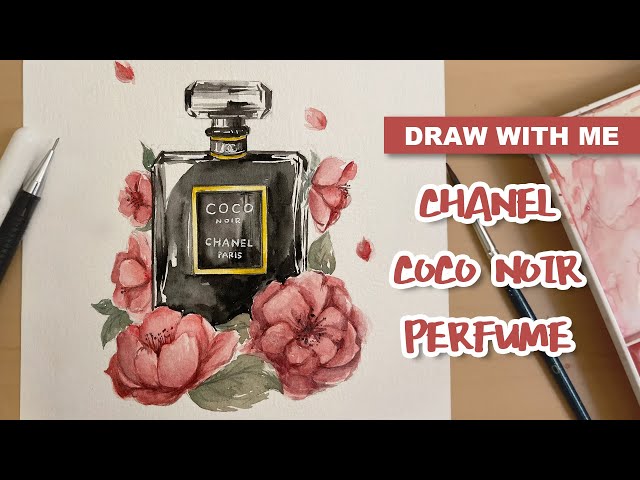 DRAW WITH ME] CHANEL COCO NOIR Perfume | WATERCOLOR - YouTube