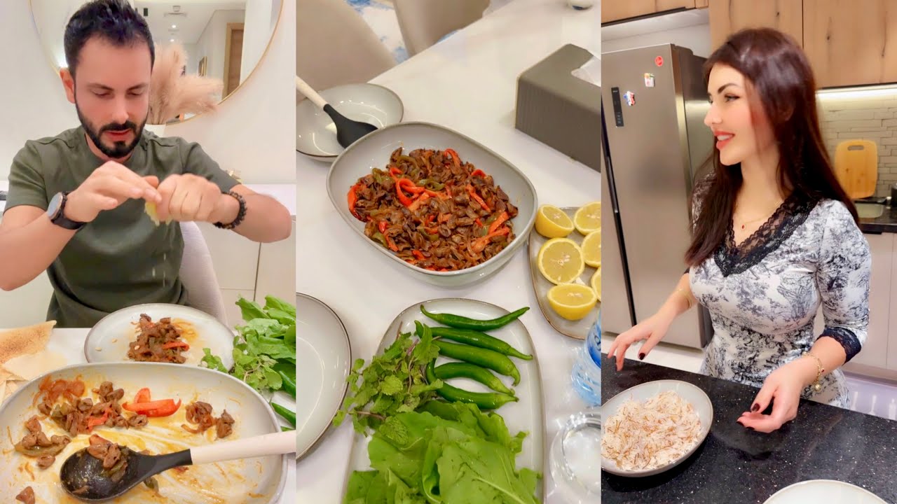 جربنا قلوبات الدجاج على طريقة نور😋عصام ونور