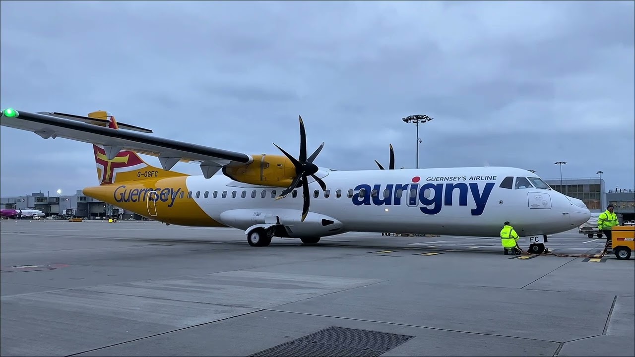 Aurigny ATR-72 Stand arrival and Engine shutdown (Hotel Mode)