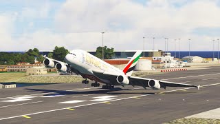 Very Low With Water EMIRATES AIRBUS A380-800 Best Landing At Gibraltar Airport mfs2020