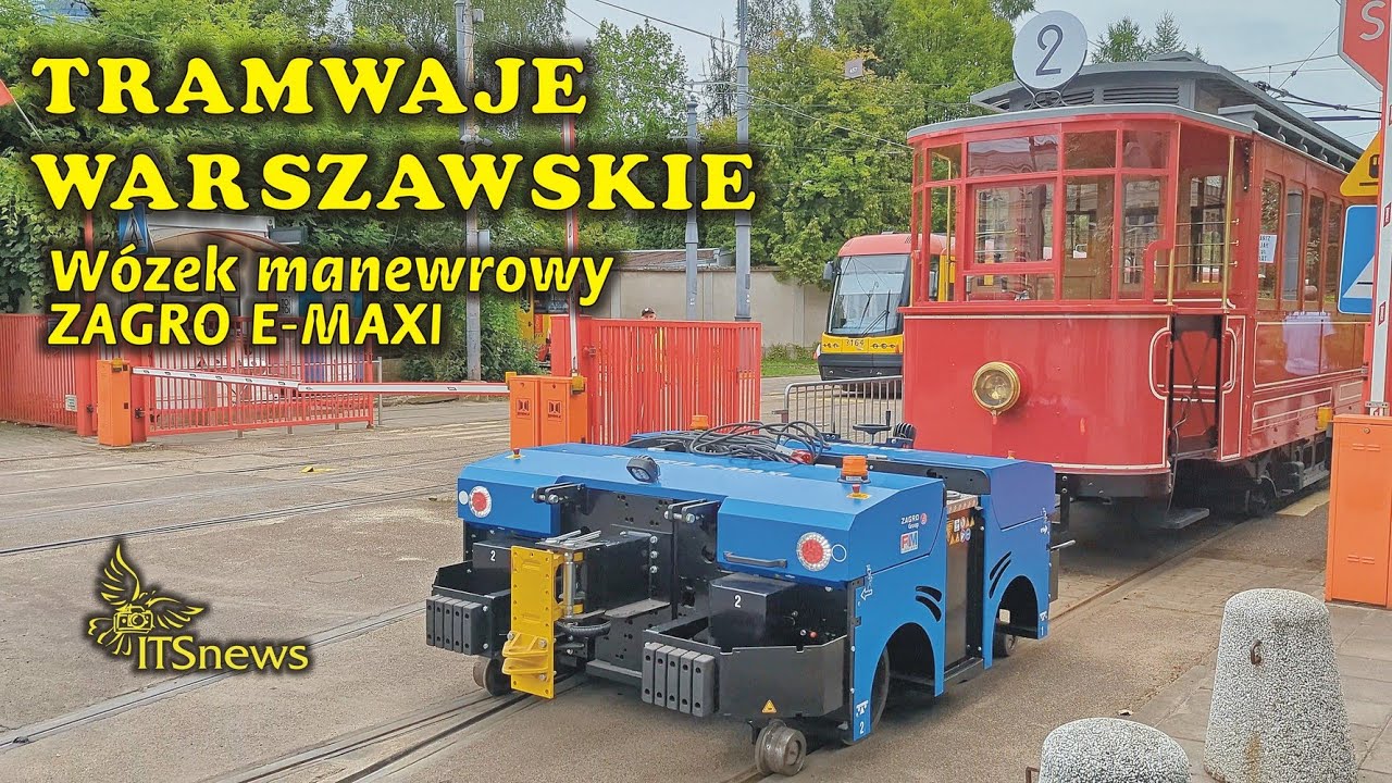 Wózek manewrowy ZAGRO E-MAXI przetacza tramwaj silnikowy typ A. Tramwaje Warszawskie