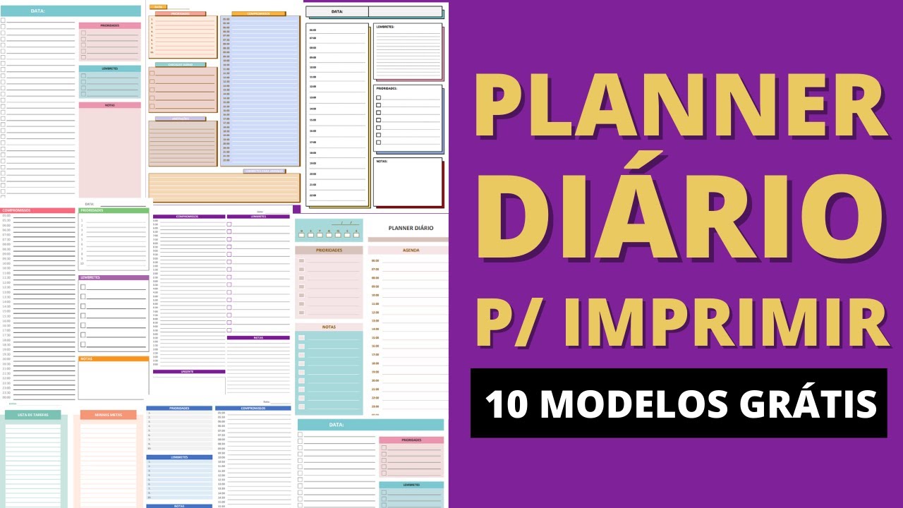 Planner Diário para Impressão 10 MODELOS GRÁTIS YouTube