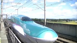 東北新幹線 E5系はやぶさ くりこま高原駅 高速通過2発 Shinkansen passing. HD