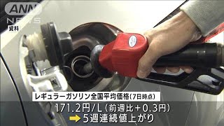 ガソリン171.2円/L　価格上昇止まらず(2022年2月9日)