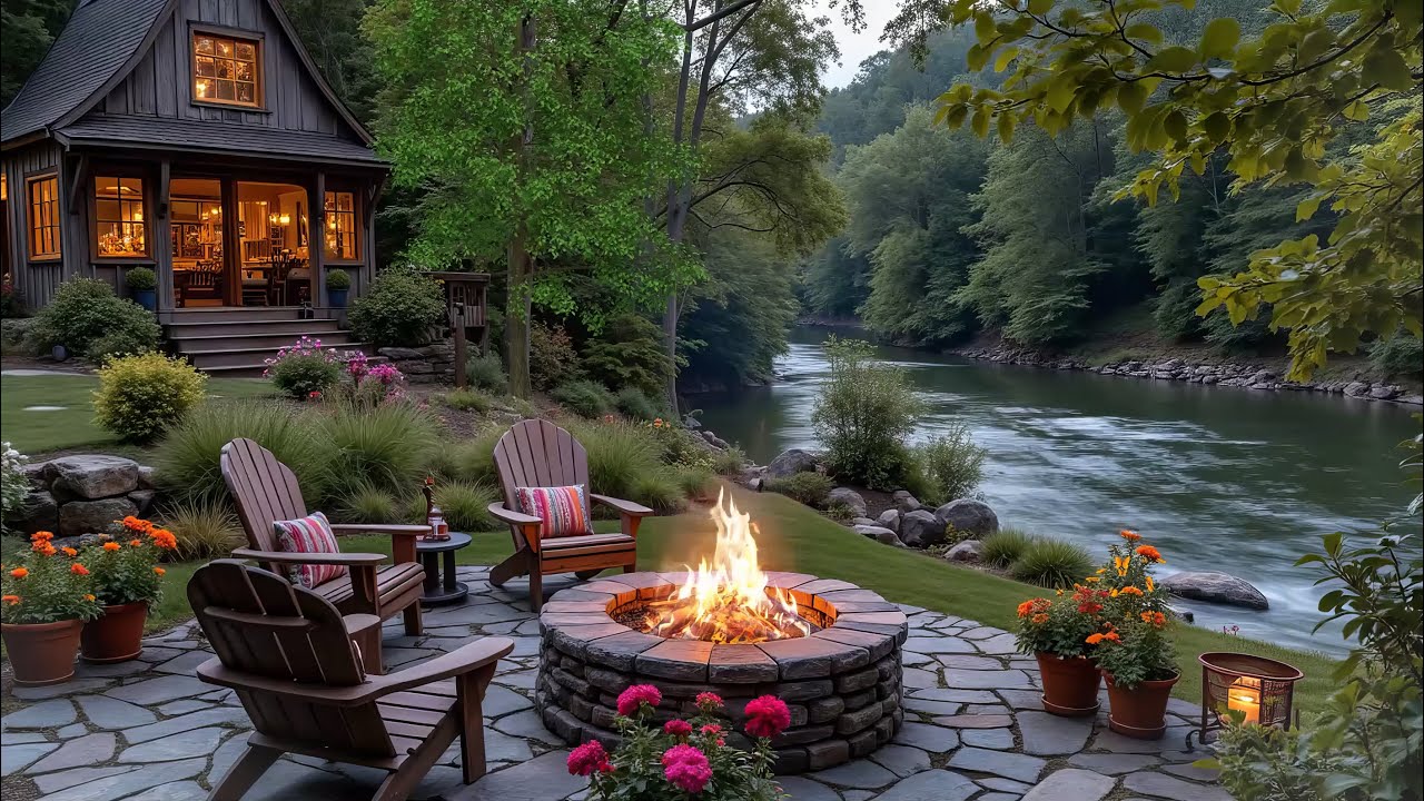 Soothing Piano Music & Fireplace for Studying 🌿 Spring Morning at Lakeside Porch