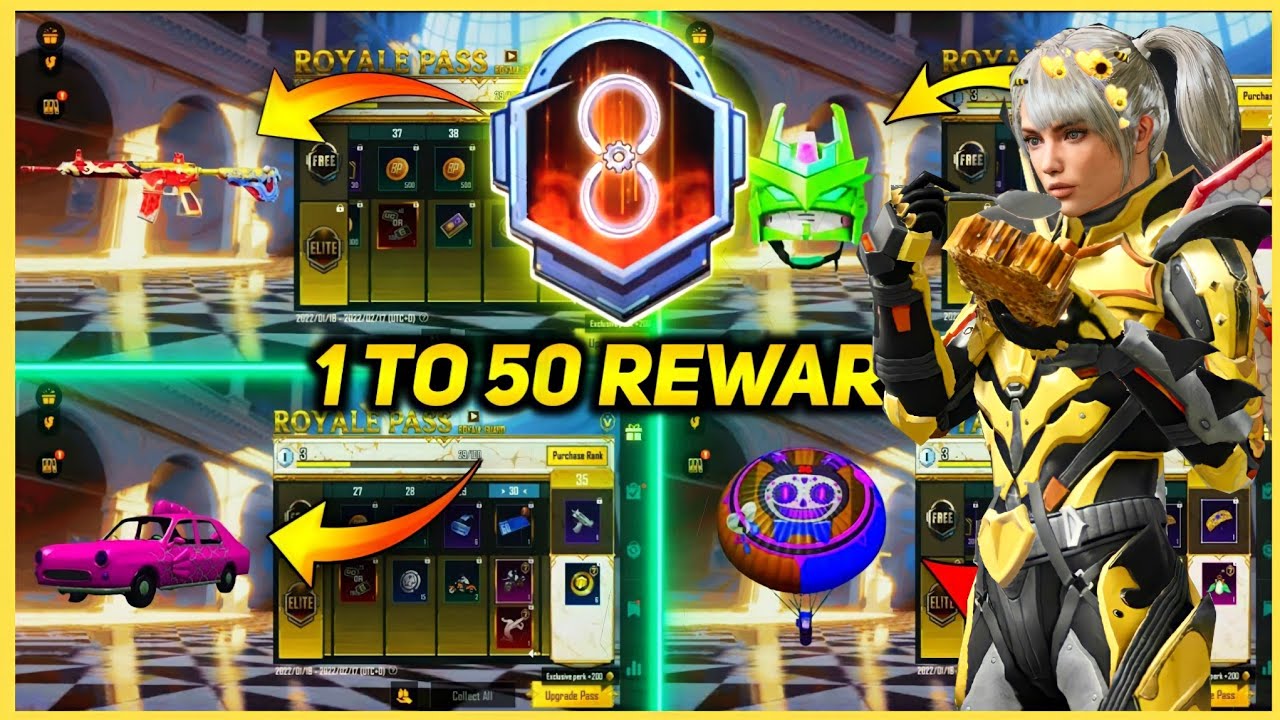 MONTH 8 ROYAL PASS 1 TO 50 REWARDS FIRST LOOK ( BGMI & PUBG MOBILE)
