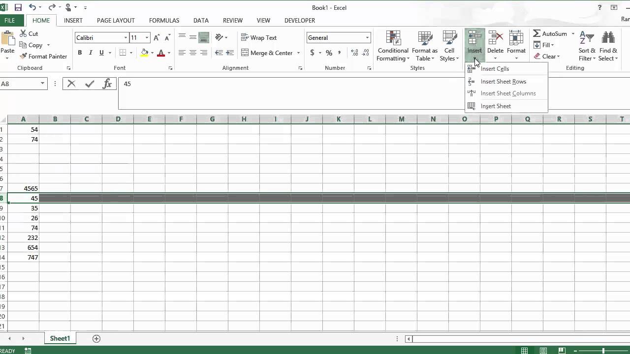 How do I increase the number of rows in Excel?