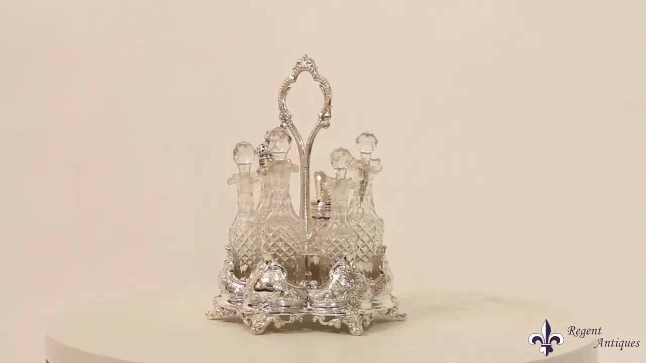 Antique Victorian Silver Plated 6 Bottle Cruet Set