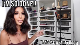 COMPLETELY REDOING MY BEAUTY ROOM.. getting rid of everything (We finally Finished)