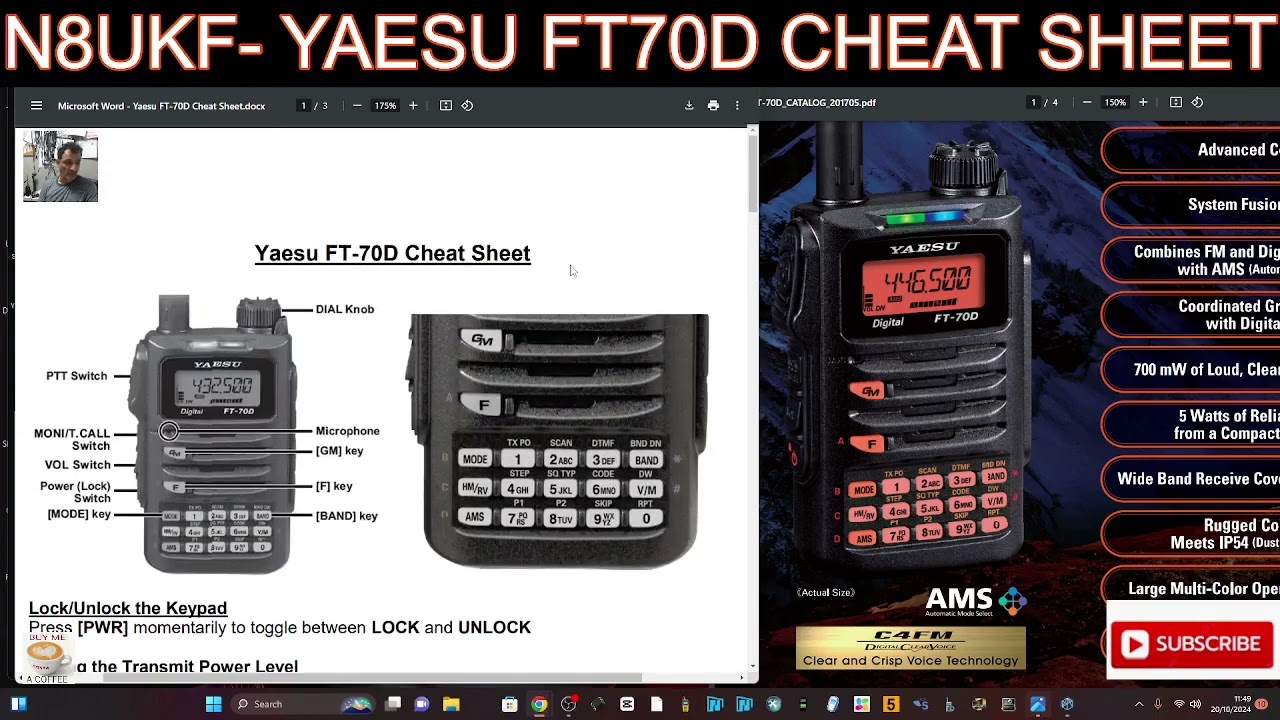 N8UKF- YAESU FT70D  CHEAT SHEET pdf