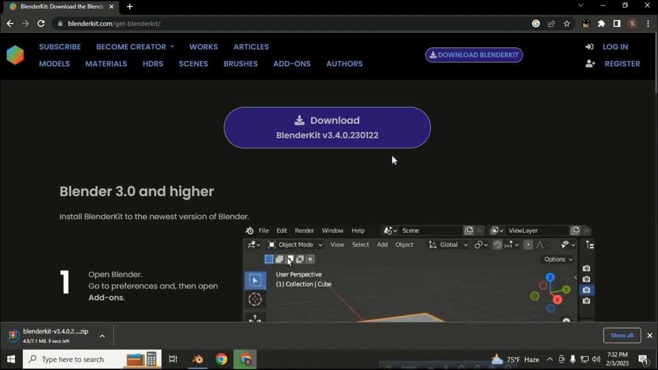 How to download BlenderKit addon 2023. Blender 3.40 YouTube