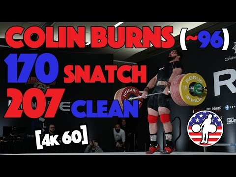 Colin Burns (~96) - 170kg Snatch / 190kg Clean and Jerk / 207kg Clean [4k 60fps]