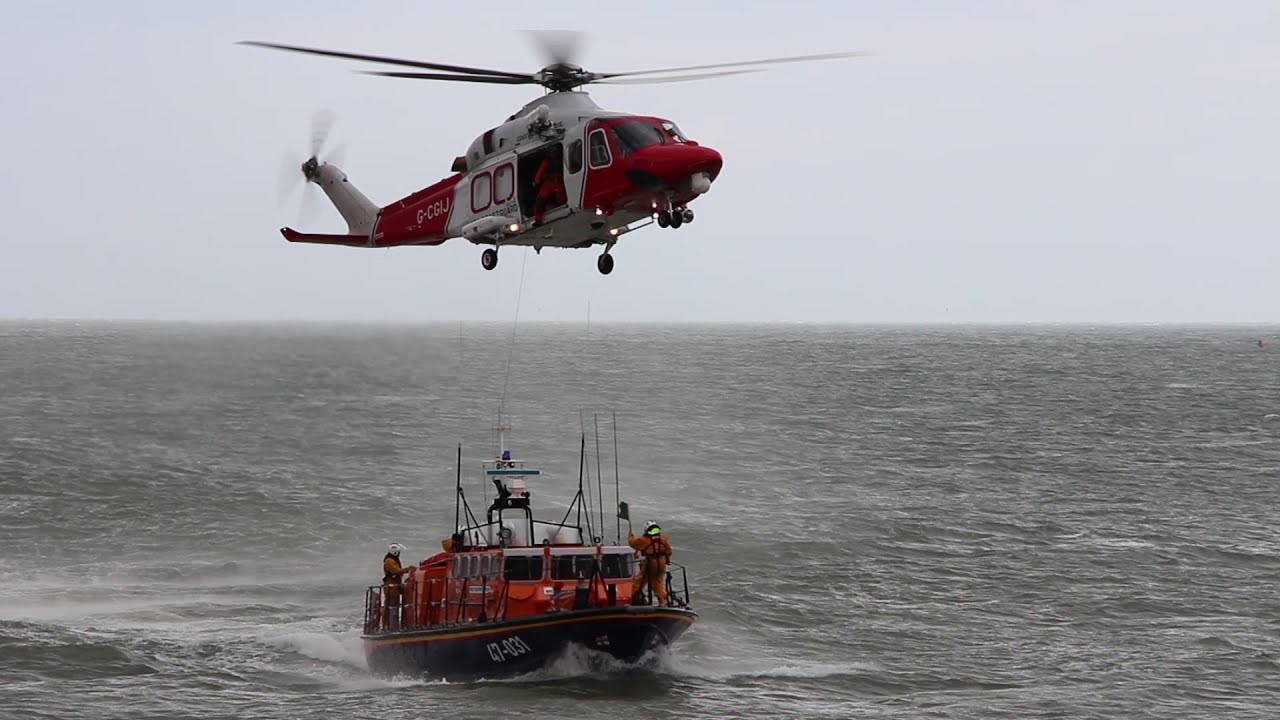 RNLI Coastguard Helicopter to Boat Winch Rescue Display Off Bognor
