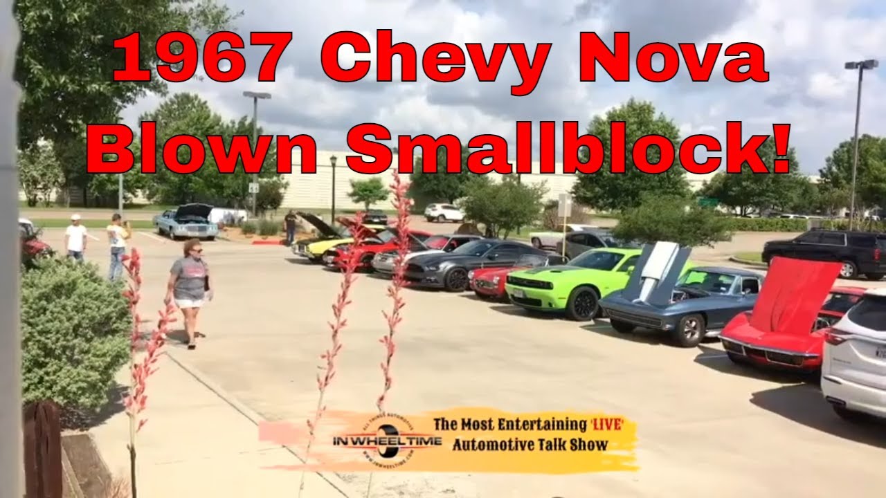 Classic '67 Chevy Nova - blown!  In 'The New Car Showroom' it is the 2022 Infiniti QX55...