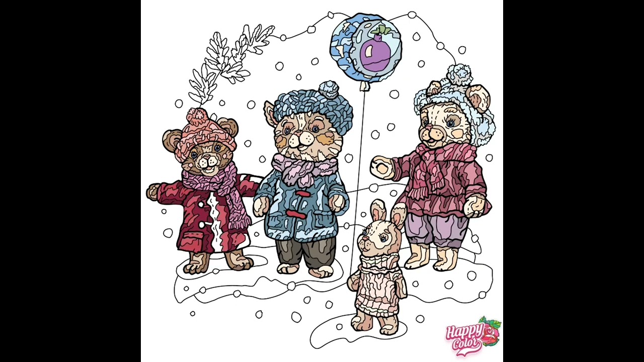 Happy Color🖌:  Winter Friends🐻😺🐻🐰